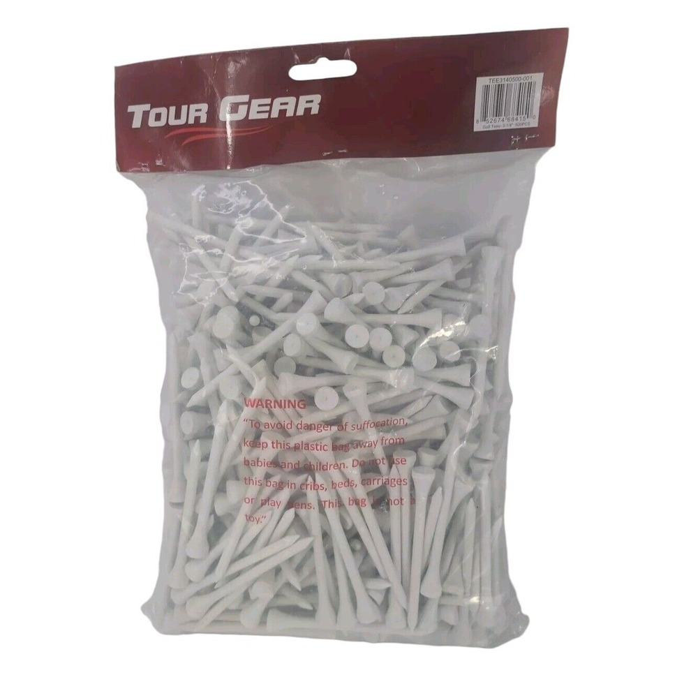 Hireko Tour Gear Wood‎ Golf Tees White, Assorted Sizes  3  1/4 Inch, 500-pack